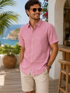 Report Collection Pink Textured Shirt Men’s Small Short Sleeve Button Front
